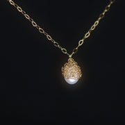 Crocheted Gold Single Pearl Necklace